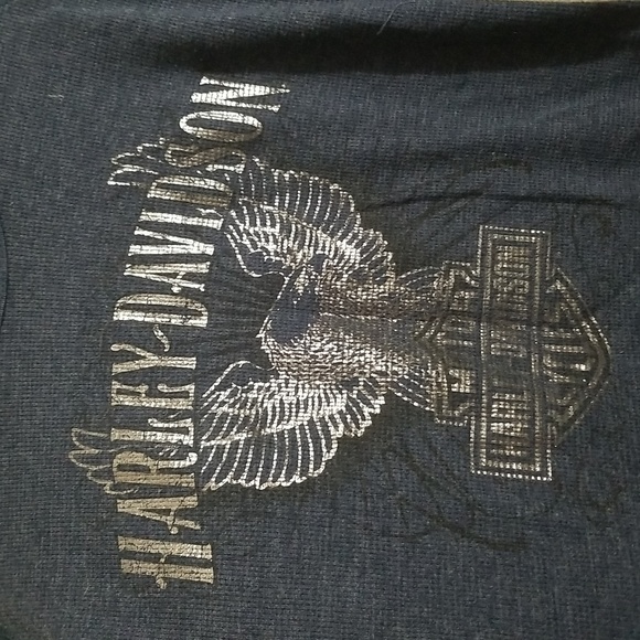 Harley Davidson L/S Blue and Metallic Top Sz Small - Picture 5 of 7